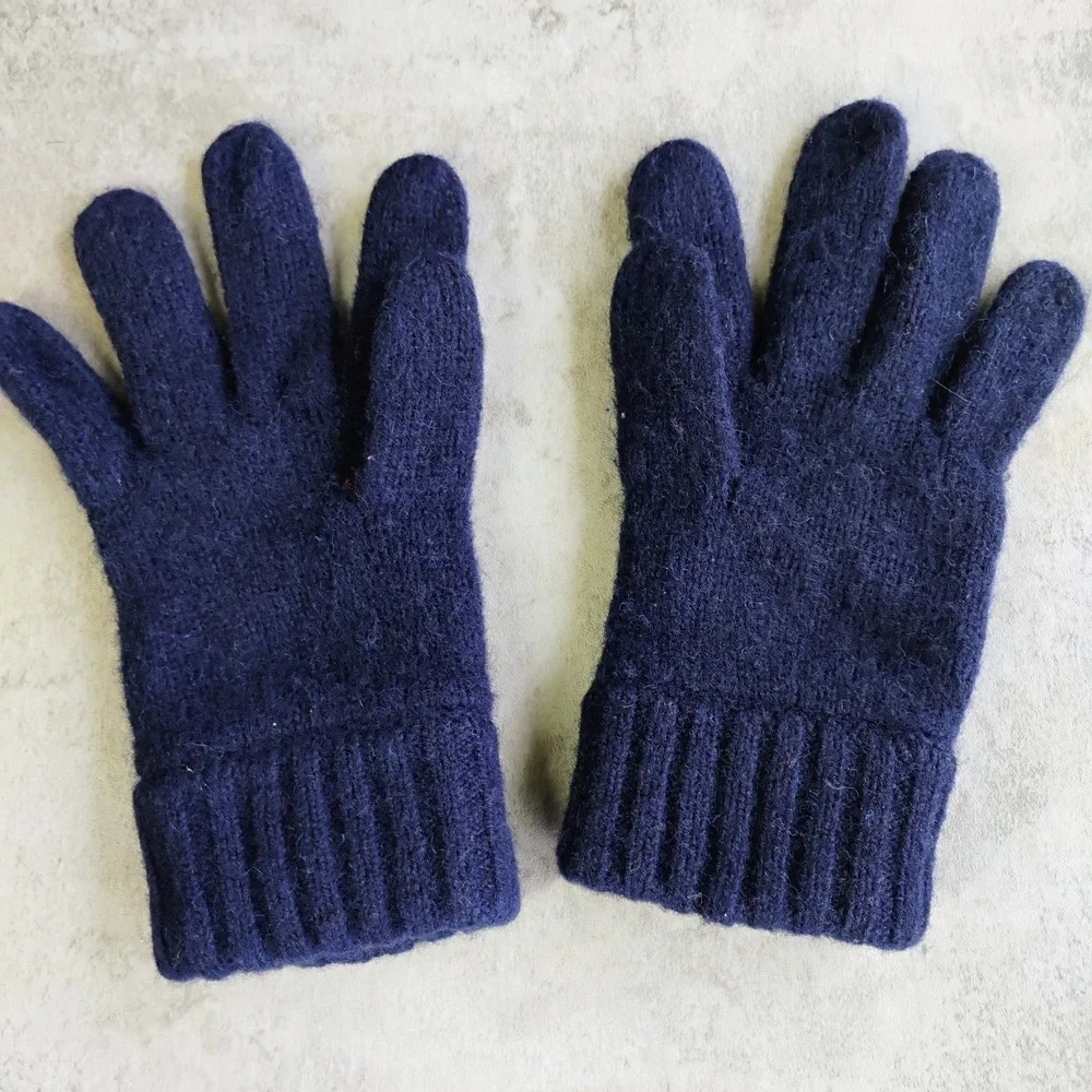 Vintage Polo Ralph Lauren Wool Blend Knit Gloves One Size Navy Blue Pony Logo